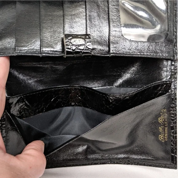 Belle Rose Formal Wallet Patent Leather Crocodile Embossed Shiny Black Retro - Picture 5 of 9